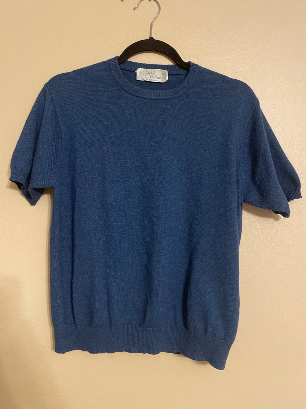 Vintage pearls & cashmere blue silk blouse size large
